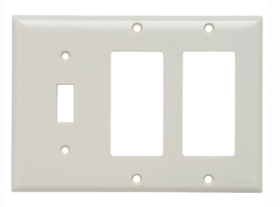 Pass & Seymour SP1262LA Combination Openings, 1 Toggle Switch and 2 Decorator, Three Gang, Light Almond Thermoplastic Plate