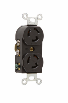 Pass & Seymour Turnlok 4700 3-Phase Duplex Locking Receptacle, 125 VAC, 15 A, 2 Poles, 3 Wires, Black