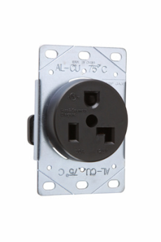 Pass & Seymour 3802 Flush Straight Blade Receptacle, 125 VAC, 30 A, 2 Poles, 3 Wires, Black