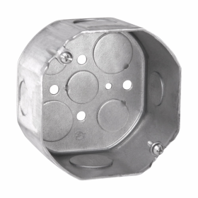 Crouse-Hinds TP292 4 In. Round 2-1/8 In. Deep Steel Octagon Box, 1/2 & 3/4 In. Knockouts (Side and Bottom)