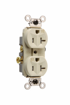 Pass & Seymour WR20-TRI Duplex Tamper-Resistant Weather-Resistant Straight Blade Receptacle, 125 VAC, 20 A, 2 Poles, 3 Wires, Ivory