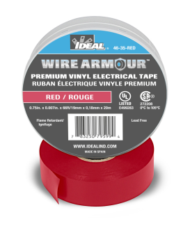 Ideal Wire Armour 46-35-RED Color Coding Premium Professional Grade Electrical Tape, 3/4 in W x 66 ft L, 7 mil THK, Vinyl, Red