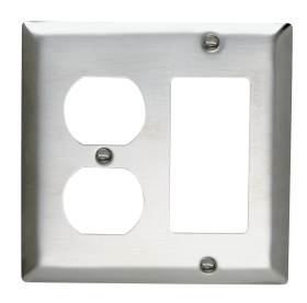 Pass & Seymour SS826 Combination Openings, 1 Duplex Receptacle and 1 Decorator, Two Gang, 302/304 Stainless Steel Plate