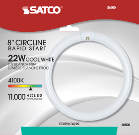 Satco S6500 8 In. T9 Circline Fluorescent Lamp, 22 Watts, Four-Pin G10q Base, 1120 Lumens, Cool White