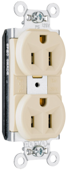 Pass & Seymour PlugTail PT5262-I Duplex Straight Blade Receptacle, 125 VAC, 15 A, 2 Poles, 3 Wires, Ivory