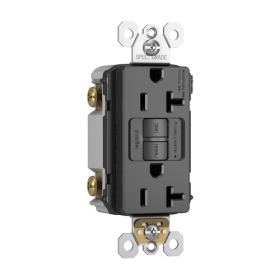 Pass & Seymour radiant 2097-TRBK 2097TR Self-Test Tamper Resistant Duplex GFCI Receptacle With Matching TP Wallplate, 125 VAC, 20 A, 2 Poles, 3 Wires, Black