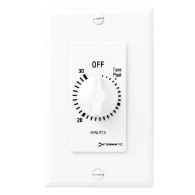 Intermatic FD30MWC 30-Minute Max Spring Wound Countdown Timer, Decorator Style, No Hold, 125-277 VAC, SPST, White