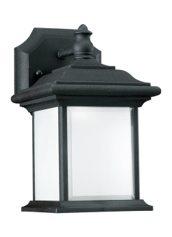 Seagull 89101-12 Wynfield One Light Outdoor Wall Lantern, 6 x 9.75 In., Die Cast Aluminum with Black Finish, Frosted Glass