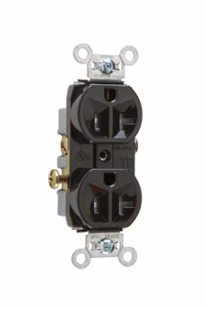 Pass & Seymour TR20-BK Duplex Tamper Resistant Straight Blade Receptacle, 125 VAC, 20 A, 2 Poles, 3 Wires, Black