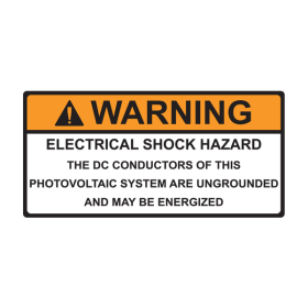 HellermannTyton 596-00588 "WARNING: ELECTRICAL SHOCK HAZARD - THE DC CONDUCTORS OF THIS PHOTOVOLTAIC SYSTEM ARE UNGROUNDED AND MAY BE ENERGIZED" Pre-Printed Orange and White Vinyl Solar Installation Labels, 4-1/8 In. x 2 In., 50 per Roll