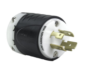 Pass & Seymour Turnlok L1820-P Locking Plug, 120/208 VAC, 20 A, 3 Poles, 4 Wires, Black/White