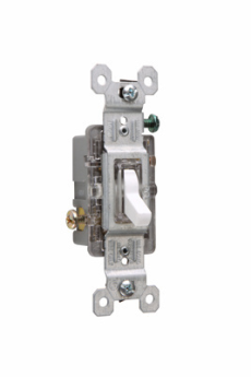 Pass & Seymour TradeMaster 660-WSLG, Single Pole, Lighted Self-Grounding Toggle Switch, 120 VAC, 15 A, 1/2 hp