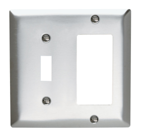 Pass & Seymour SS126 Combination Openings, 1 Toggle Switch and 1 Decorator, Two Gang, 302/304 Stainless Steel Plate