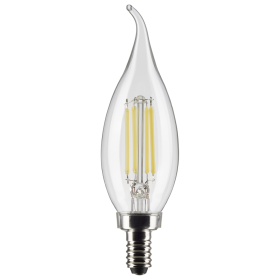 Satco S21296 CA10 LED Lamp, 4 Watts, Candelabra E12 Base, 350 Lumens, Warm White, 6 per Box 2700K