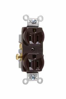 Pass & Seymour CR15 Duplex Straight Blade Receptacle, 125 VAC, 15 A, 2 Poles, 3 Wires, Brown