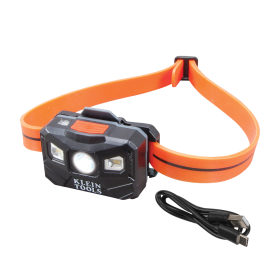 Klein 56064 Rechargeable Auto-Off Head Lamp, LED Bulb, ABS/Silicone Housing, 100/200/400 Lumens