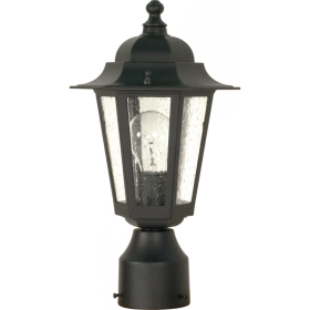 Satco 60-996 Cornerstone 14 In. One-Light Post Lantern with Clear Seeded Glass, Textured Black Finish