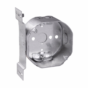 Crouse-Hinds TP320 4 In. Round 2-1/8 In. Deep Steel Octagon Box with "S" Bracket and NMB Clamps, 1/2 In. Knockouts