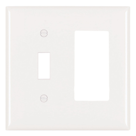 Pass & Seymour TP126W Combination Openings, 1 Toggle Switch and 1 Decorator, Two Gang, White Thermoplastic Plate