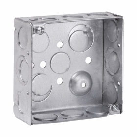 Crouse-Hinds TP404 4 In. Square 1-1/2 In. Deep Welded Steel Box with Ground Bump, 1/2 & 3/4 In. Knockouts
