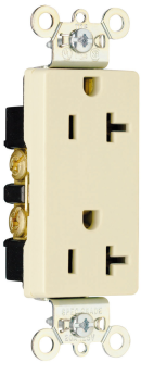 Pass & Seymour 26352-I Decorator Duplex Heavy Duty Straight Blade Receptacle, 125 VAC, 20 A, 2 Poles, 3 Wires, Ivory