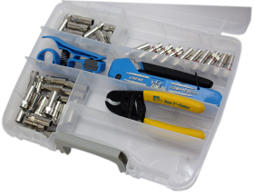 Ideal 33-620 Economy Coax Compression Starter Kit - Includes Linear X3 Compression Tool, PrepPRO Coax/UTP Cable Stripper, Data T-Cutter, RG-59 RTQ F Compression Connectors (10 Total), and RG-6 RTQ F Compression Connectors (30 Total)
