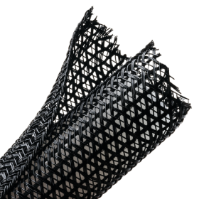 HellermannTyton 170-03128 1 In. Black Split Wrap Braided Sleeving, Polyester, 100 Ft. per Bulk Reel