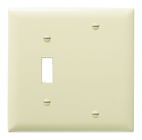 Pass & Seymour TP113I Combination Openings, 1 Toggle Switch and 1 Blank, Two Gang, Ivory Thermoplastic Plate