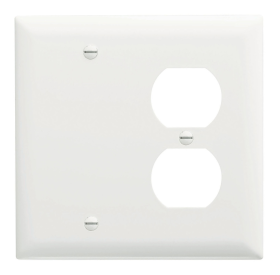 Pass & Seymour TP138W Combination Openings, 1 Blank and 1 Duplex Receptacle, Two Gang, White Thermoplastic Plate