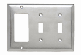 Pass & Seymour SS226 Standard Combination Wallplate, 3 Gangs, 7 in, 302 Stainless Steel