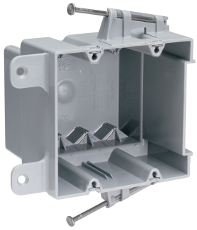 Pass & Seymour S2-35-RAC Slater Switch Outlet Box With Quick Click and Captive Mounting Nails, Thermoplastic, 35 cu-in, 2 Gangs, 2 Outlets, 3.75 in L x 2.25 in W x 2.87 in H