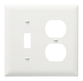 Pass & Seymour TP18W Combination Openings, 1 Toggle Switch and 1 Duplex Receptacle, Two Gang, White Thermoplastic Plate