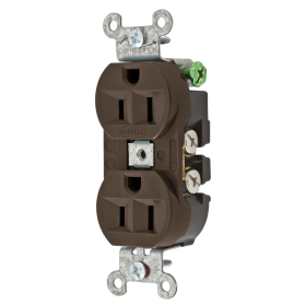 Hubbell Wiring 5262B 15A 2-Pole 3-Wire Commercial/Industrial Grade Receptacle, 125V, Brown