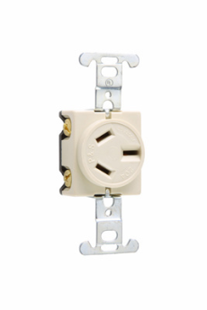 Pass & Seymour 6810-I Single Straight Blade Receptacle, 125/250 VAC, 15 A, 1 Pole, 3 Wires, Ivory