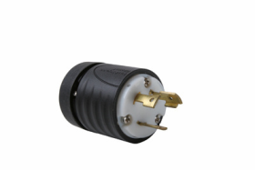 Pass & Seymour Turnlok L1030-P Locking Plug, 125/250 VAC, 30 A, 3 Poles, 3 Wires, Black/White