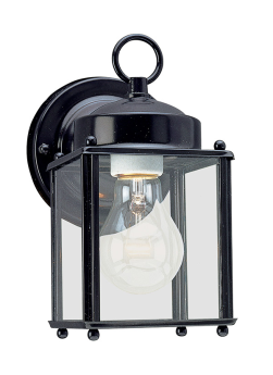 Seagull 8592-12 New Castle One Light Outdoor Wall Lantern, 4.25 x 8.25 In., Aluminum with Black Finish, Satin Etched Glass