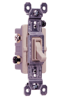 Pass & Seymour TradeMaster 663-LAG, 3-Way Self-Grounding Toggle Switch, 120 VAC, 15 A, 1/2 hp