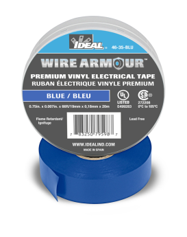 Ideal Wire Armour 46-35-BLU Color Coding Premium Professional Grade Electrical Tape, 3/4 in W x 66 ft L, 7 mil THK, Vinyl, Blue