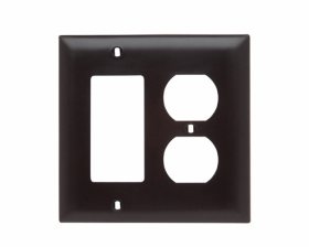 Pass & Seymour TP826 Combination Openings, 1 Duplex Receptacle and 1 Decorator, Two Gang, Brown Thermoplastic Plate