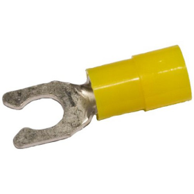Morris 11738 Locking Insulated Fork/Spade Terminal, 12 to 10 AWG Conductor, 0.992 in L, Brazed Seam/Serrated Barrel, Electrolytic Copper Alloy, Yellow