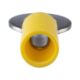 Panduit EV10-14RB-Q StrongHold Insulated Ring Terminal, #12 - 10 AWG Conductor, 1.23 In. Length, Butted Seam/Funnel Entry Barrel, Copper/Vinyl, Yellow, #1/4 Stud, 25/BG
