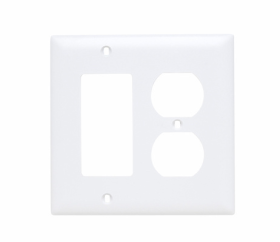 Pass & Seymour TP826W Combination Openings, 1 Duplex Receptacle and 1 Decorator, Two Gang, White Thermoplastic Plate