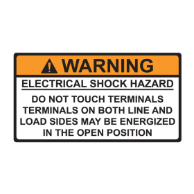HellermannTyton 596-00497 "WARNING: ELECTRICAL SHOCK HAZARD - DO NOT TOUCH TERMINALS - TERMINALS ON BOTH LINE AND LOAD SIDES MAY BE ENERGIZED IN THE OPEN POSITION" Pre-Printed Orange and White Vinyl Solar Installation Labels, 3-3/4 In. x 2 In., 50 pe