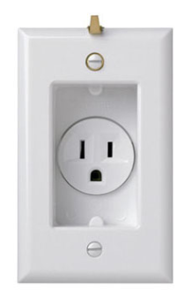 Pass & Seymour S3713W Clock Hanger Receptacles, Recessed with Smooth Wall Plate, 15A, 125V, White
