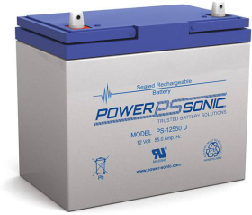 Power Sonic PS-12550U Rechargeable Battery, 12V, 55.0 Ah, U Terminals, ABS Plastic Case, 8.90 In. Length
