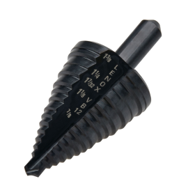 Lenox 30912 Step Drill, 7/8 in Min Hole Diameter, 1-3/8 in Max Hole Diameter, 5 Steps, HSS, 5 Hole Sizes, 3/8 in Shank