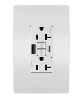 Pass & Seymour radiant« 2097TRUSBAC-W 20A Tamper-Resistant Self-Test GFCI USB Type-AC Outlet, White