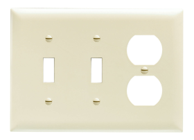 Pass & Seymour TP28I Combination Openings, 2 Toggle Switch and 1 Duplex Receptacle, Three Gang, Ivory Thermoplastic Plate
